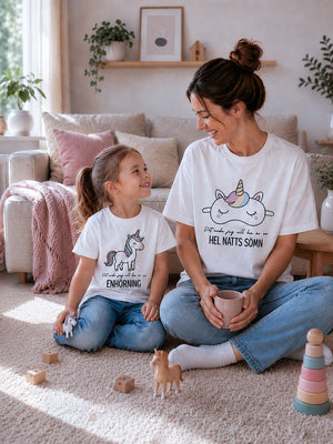 Matchande t-shirts för barn och vuxen med enhörning från Pyntat.