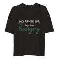 Svart oversize t-shirt med texten "Jag är inte sur, jag är bara hangry", designad av Pyntat.