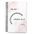 Notebook med texten "En ny anteckningsbok löser allt" – spiralbunden med prickade sidor.